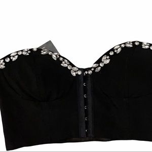 Black Rhinestone Bustier Bra